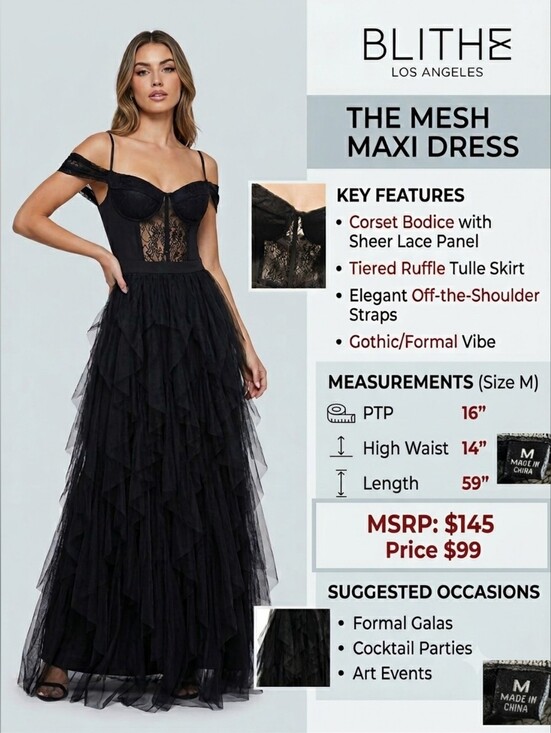 Blithe Los Angeles Dresses & Skirts - Blithe Los Angeles Mesh Maxi Dress — Black Size Medium EUC